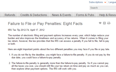 Failure to pay taxes - IRS penallties