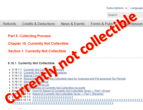 IRS currently not collectible status